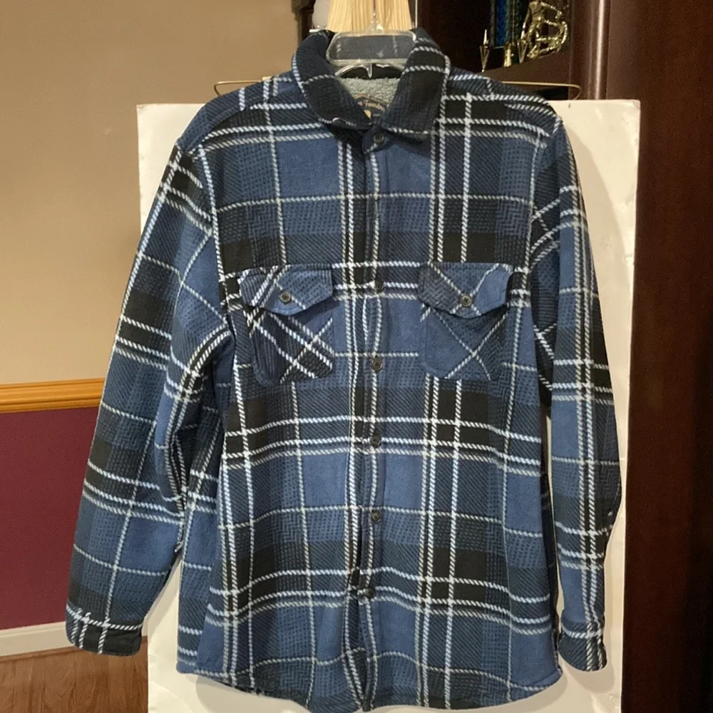 EUC Men’s Freedom Foundry BLUE PLAID FLEECE Acrylic SHIRT/JACKET Sz M